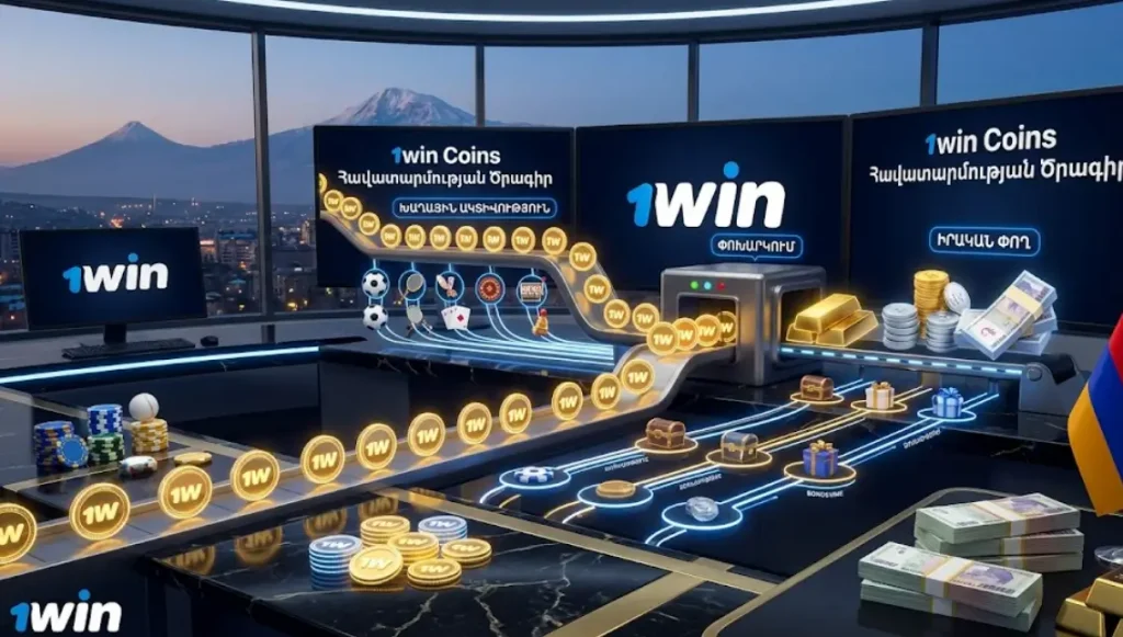 1win Coins հավատարմության ծրագիրը և խաղային միավորների փոխարկումը իրական գումարի:
